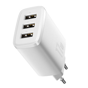 Obrazek Ładowarka sieciowa BASEUS COMPACT QUICK CHARGER 3xUSB 17W BIAŁA/WHITE