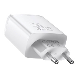 Obrazek Ładowarka sieciowa BASEUS COMPACT QC 2xUSB/USB-C PD 3A 30W BIAŁA/WHITE