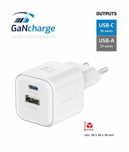 Obrazek Ładowarka sieciowa SWISSTEN GaN 1xUSB-C PD 35W 1xUSB 27W QC WHITE