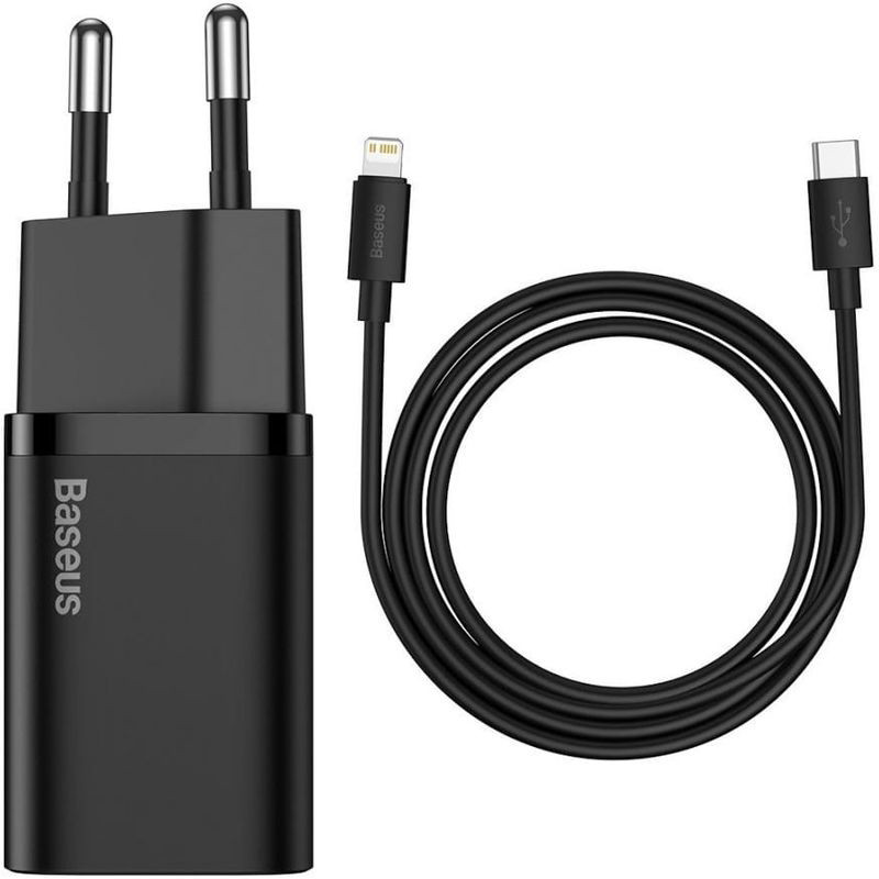 Obrazek Ładowarka sieciowa BASEUS SUPER SI QC USB-C 20W + KABEL SIMPLE TYPE-C TO LIGHTNING 1M BL