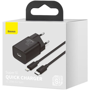 Obrazek Ładowarka sieciowa BASEUS SUPER SI QC USB-C 20W + KABEL SIMPLE TYPE-C TO LIGHTNING 1M BL