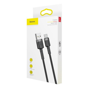 Obrazek KABEL BASEUS KEVLAR USBforTYPE-C GRAY/BL GRAY/BLACK, 3A, 1M // CAFULE