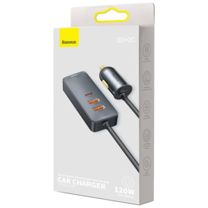 Obrazek Ładowarka samochodowa BASEUS SHARE TOGETHER 2xUSB 2xUSB-C 120W Z PRZEDŁUŻACZEM SZARA/GREY