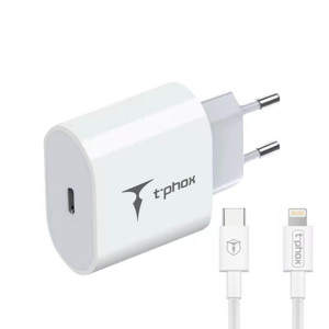 Obrazek Ładowarka sieciowa T-PHOX ISPEED 20W + KABEL USB-C/LIGHTNING WHITE