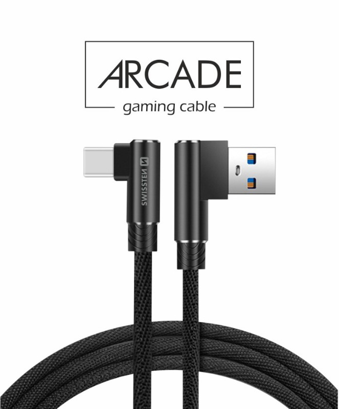 Obrazek KABEL SWISSTEN ARCADE USB/USB-C 1,2m czarny kątowy