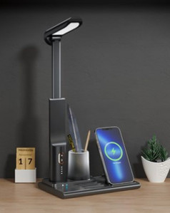 Obrazek LAMPKA BIURKOWA T-PHOX 5W1 WIRELESS CHARGER WITH LAMP, BLACK / CZARNY