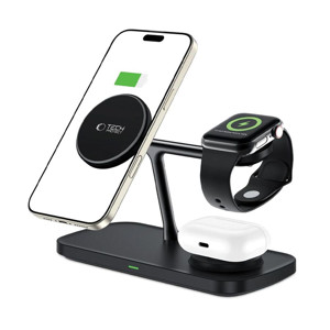 Obrazek TECH-PROTECT ładowarka indukcyjna QI15W-A45 3w1 MAGSAFE MAGNETIC BLACK FOR IOS/ANDROID