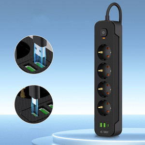 Obrazek TECH-PROTECT PRZEDŁUŻACZ POWER SOCKET PCL4X3 2xUSB/1xUSB-C 200M BLACK