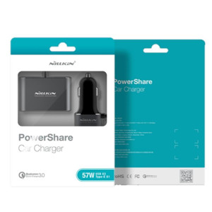 Obrazek NILLKIN POWERSHARE ładowarka SAMOCHODOWA z rozdzielaczem 2xUSB + USB z USB-C