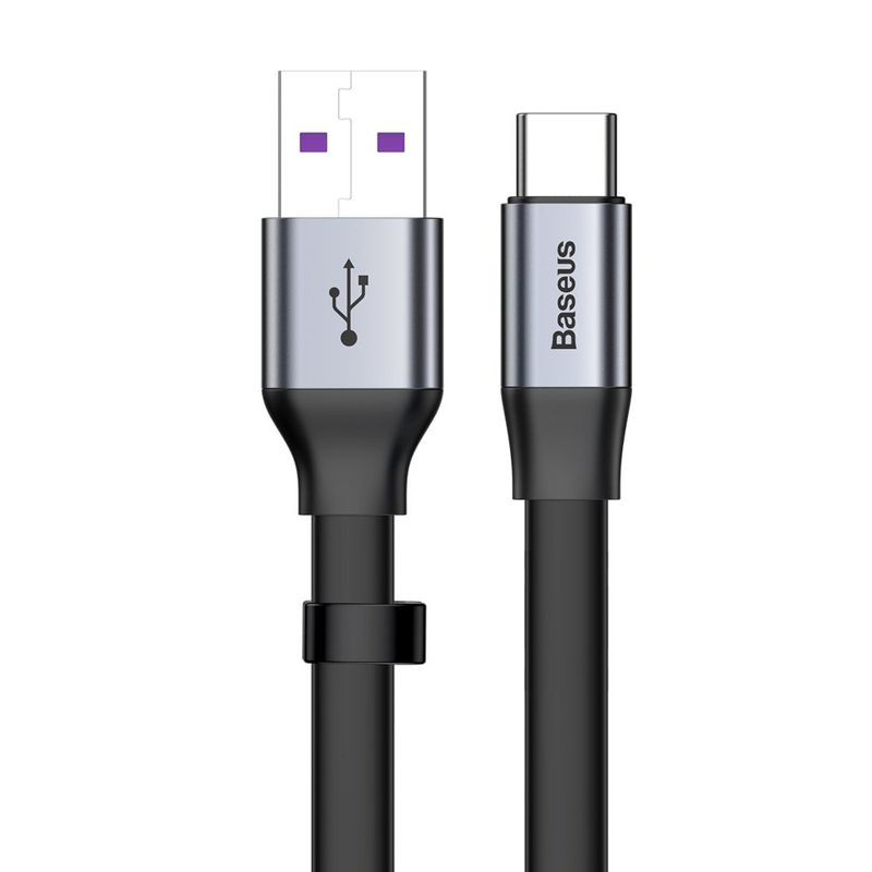 Obrazek KABEL BASEUS SIMPLE USB/USB-C 5A 40W QC 3.0 23 CM PŁASKI SZARY