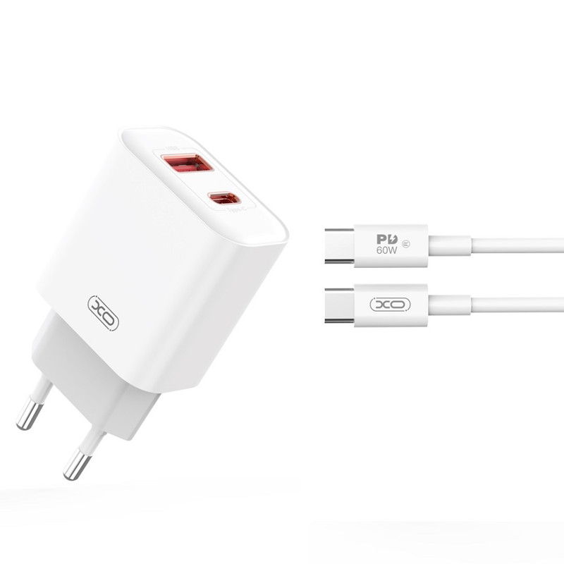 Obrazek XO ładowarka sieciowa CE12 PD QC 3.0 20W BIAŁA + KABEL USB-C/USB-C