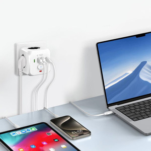 Obrazek TECH-PROTECT ładowarka sieciowa PCL3X4 2xUSB/ 2xUSB-C + 3xWTYCZKA WHITE