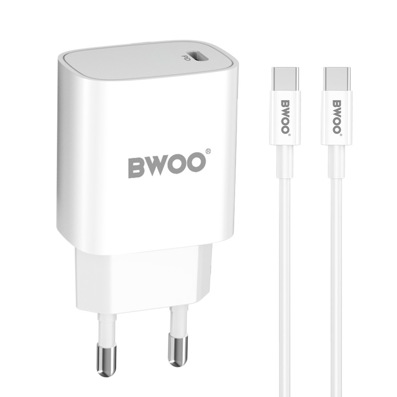 Obrazek BWOO ładowarka sieciowa PD CDA159 USB-C + kabel USB-C - USB-C 20W biała