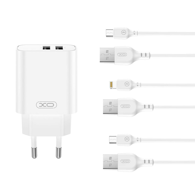 Obrazek XO ładowarka sieciowa CE34 2x USB 2,4A BIAŁA + KABEL USB-C