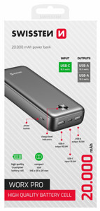 Obrazek POWERBANK SWISSTEN WORX PRO 20000 MAH black