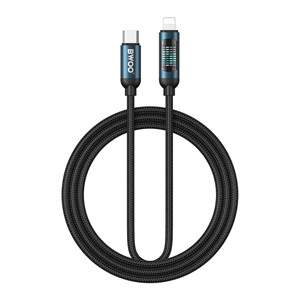 Obrazek BWOO kabel Pleciony USB-C - Lightning 1m 27W z animowanym podświetleniem czarn