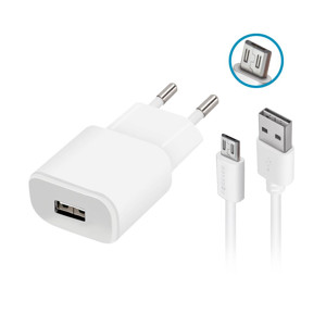 Obrazek Forever ładowarka sieciowa TC-01 1x USB 2A biała + kabel microUSB