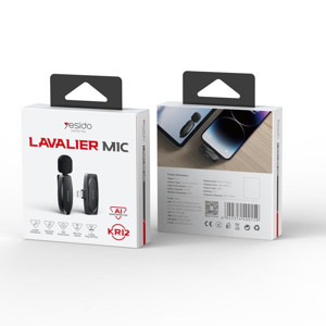 Obrazek Yesido Mikrofon MEMS na Klipsie KR12 Lightning, Wireless 2.4GHz, BLACK/CZARNY
