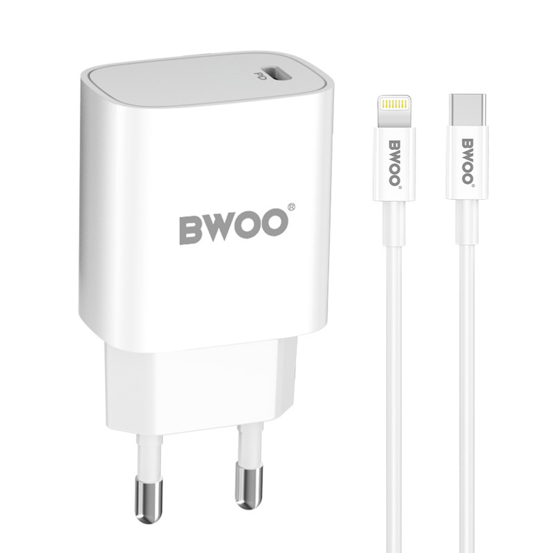 Obrazek BWOO ładowarka sieciowa PD CDA159 USB-C + kabel USB-C - Lightning 20W biał