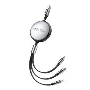 Obrazek Forever kabel 3w1 USB-Lightning/2x USB-C 1,2m 100W czarny