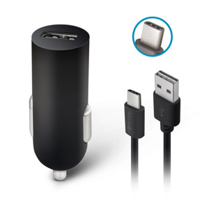 Obrazek Forever ładowarka samochodowa M02 1x USB 2A czarna + kabel USB-C