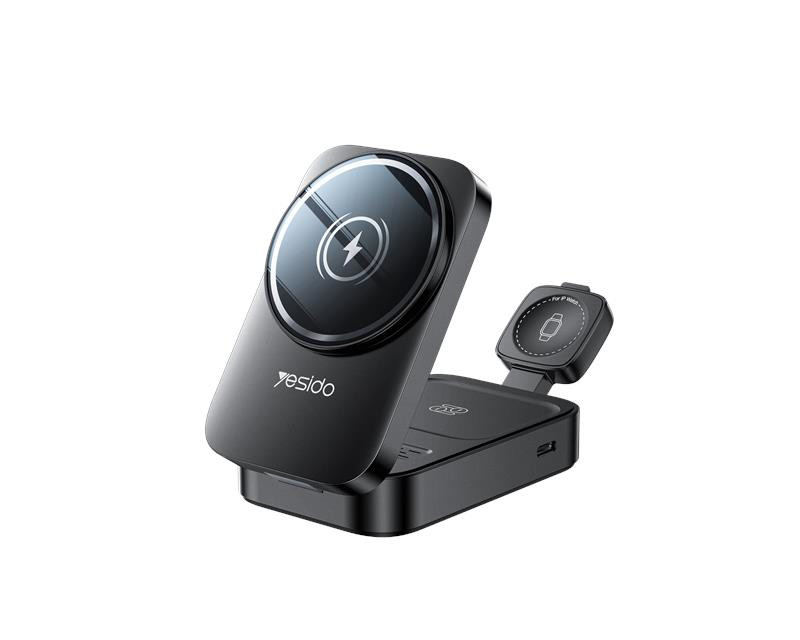 Obrazek Yesido ładowarka indukcyjna DS27 15W (Stand) 3w1 (do Apple Watch), BLACK / CZARNY