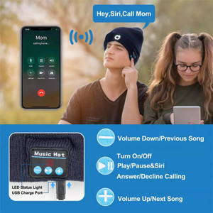 Obrazek CZAPKA Z LATARKĄ LED + WBUDOWANE SŁUCHAWKI BLUETOOTH, BLACK / CZARNY