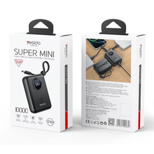 Obrazek Yesido Powerbank YP64 10 000 mAh 22.5W LED, USB-A+C + kabel USB-C+iP, CZARNY