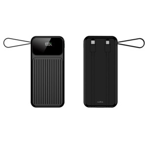Obrazek MAXLIFE POWERBANK 10000 mAh PD QC 22,5W MXPB-06 CZARNY z WBUDOWANYMI KABLAMI