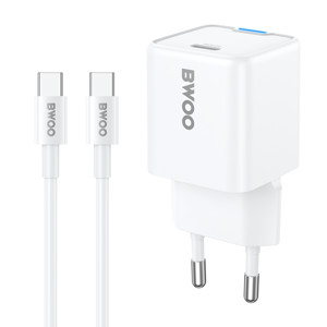Obrazek BWOO ładowarka sieciowa PD GaN USB-C + kabel USB-C - USB-C 60W biała