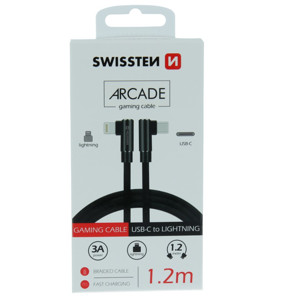 Obrazek KABEL SWISSTEN ARCADE USB-C/Lightning 1,2m czarny kątowy