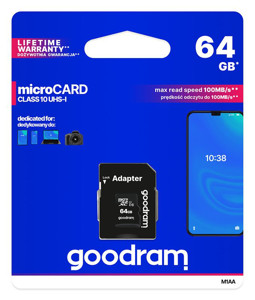 Obrazek Karta MicroSD UHS I 64GB GOODRAM + Ad CL10 UHS + adapter
