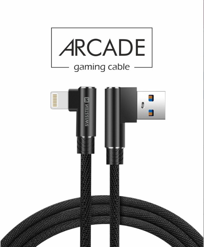 Obrazek KABEL SWISSTEN ARCADE USB/LIGHTNING 1,2m czarny kątowy