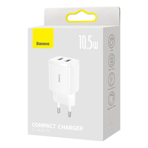 Obrazek Ładowarka sieciowa BASEUS COMPACT QC 2xUSB 10.5W WHITE