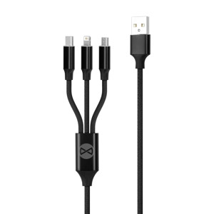 Obrazek Forever kabel 3w1 USB - Lightning + USB-C + microUSB 1,2 m 2A czarny