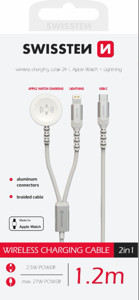 Obrazek KABEL SWISSTEN 2w1 APPLE WATCH+LIGHTNING /USB-C 1,2m BIAŁY