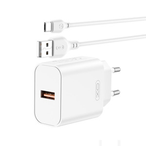 Obrazek XO ładowarka sieciowa CE33 QC 18W 1x USB BIAŁA + KABEL USB-C