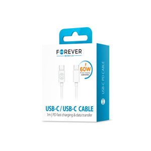 Obrazek Forever kabel USB-C - USB-C 1,0 m 60W biały