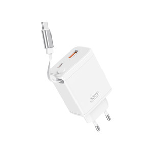 Obrazek XO ładowarka sieciowa CE31 USB+USB-C 30W ZE ZWIJANYM KABLEM USB-C