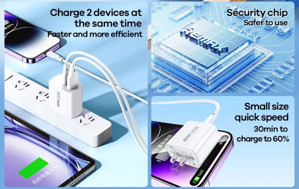 Obrazek Ładowarka sieciowa REMAX KIDDY SERIES 20W RP-U120 USB/USB-C WHITE