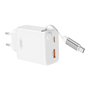 Obrazek XO ładowarka sieciowa CE31 USB+USB-C 30W ZE ZWIJANYM KABLEM USB-C
