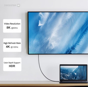 Obrazek KABEL SWISSTEN USB-C 240W 8K/60Hz 40Gb/s 1,5m czarny TB3, TB4