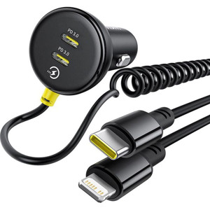 Obrazek Ładowarka samochodowa BASEUS CIRCULAR PD 1xUSB-C 1xUSB-C 60W + KABEL USB-C/LIGHTNING