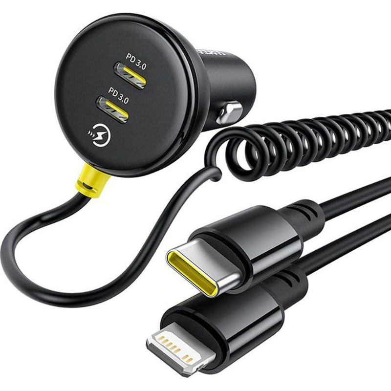 Obrazek Ładowarka samochodowa BASEUS CIRCULAR PD 1xUSB-C 1xUSB-C 60W + KABEL USB-C/LIGHTNING