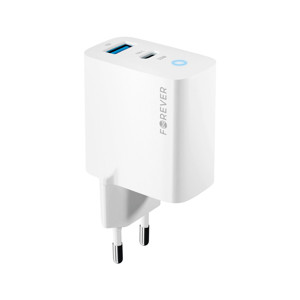 Obrazek Forever ładowarka sieciowa GaN PD QC TC-06-33AC 1x USB-C 1x USB 33W biała