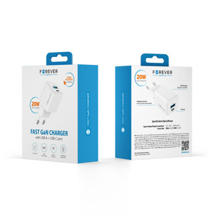 Obrazek Forever ładowarka sieciowa GaN PD QC TC-08-20AC 1x USB-C 1x USB 20W biała