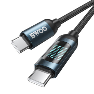 Obrazek BWOO kabel Pleciony USB-C - USB-C 1m 60W z animowanym podświetleniem, czarny