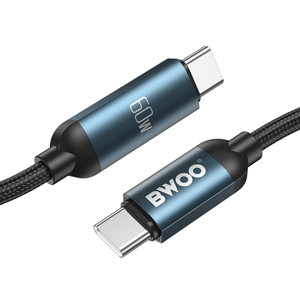 Obrazek BWOO kabel Pleciony USB-C - USB-C 1m 60W z animowanym podświetleniem, czarny