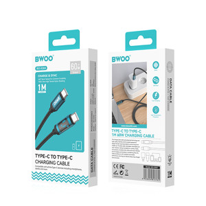 Obrazek BWOO kabel Pleciony USB-C - USB-C 1m 60W z animowanym podświetleniem, czarny