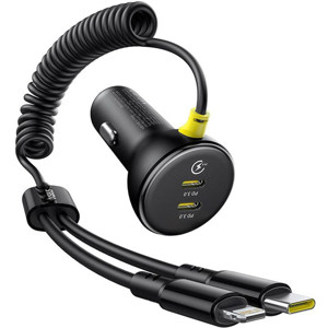 Obrazek Ładowarka samochodowa BASEUS CIRCULAR PD 1xUSB-C 1xUSB-C 60W + KABEL USB-C/LIGHTNING